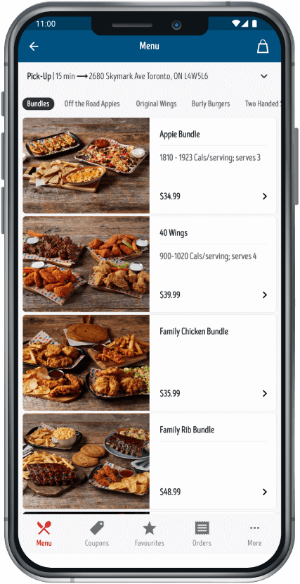 kelseys app menu screenshot